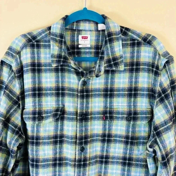 Levi’s Black/Green Plaid Flap Pocket Button Down Workers Flannel Shirt Size L - Picture 4 of 15